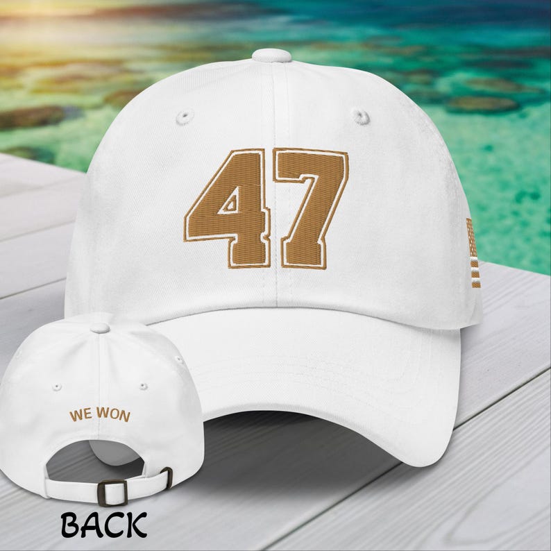 MAGA Gold Embroidered Hat: Trump 47 We Won with a Customizable Back Option