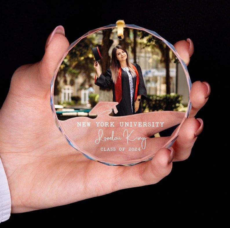 Personalization University Graduation Photo GLASS Ornament Class of 2025 Christmas Ornament High School Graduation Gifts