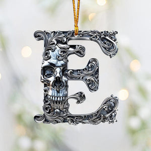 Skull Alphabet Personalized Skull Ornament, Christmas Initial Letter Ornament, Gold Silver Skeleton Ornament, Skeleton Gift