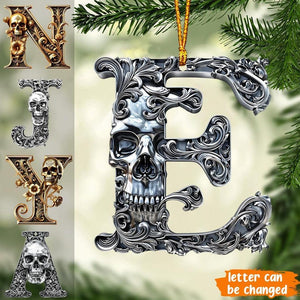 Skull Alphabet Personalized Skull Ornament, Christmas Initial Letter Ornament, Gold Silver Skeleton Ornament, Skeleton Gift
