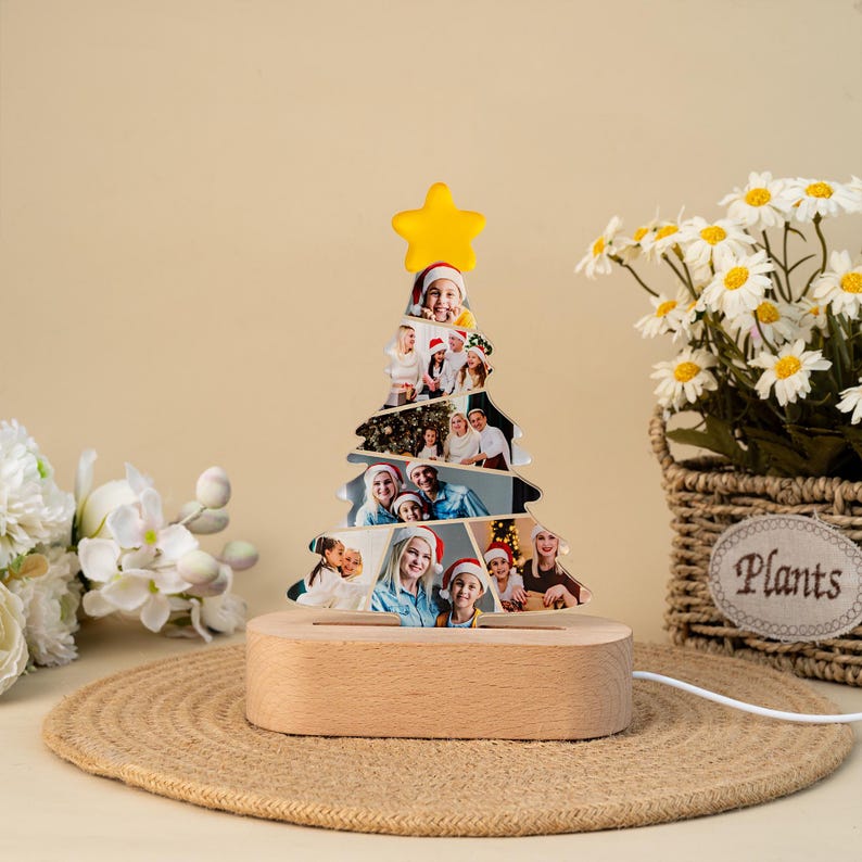 Personalized Photo Christmas Tree Night Light: Acrylic Family Keepsake