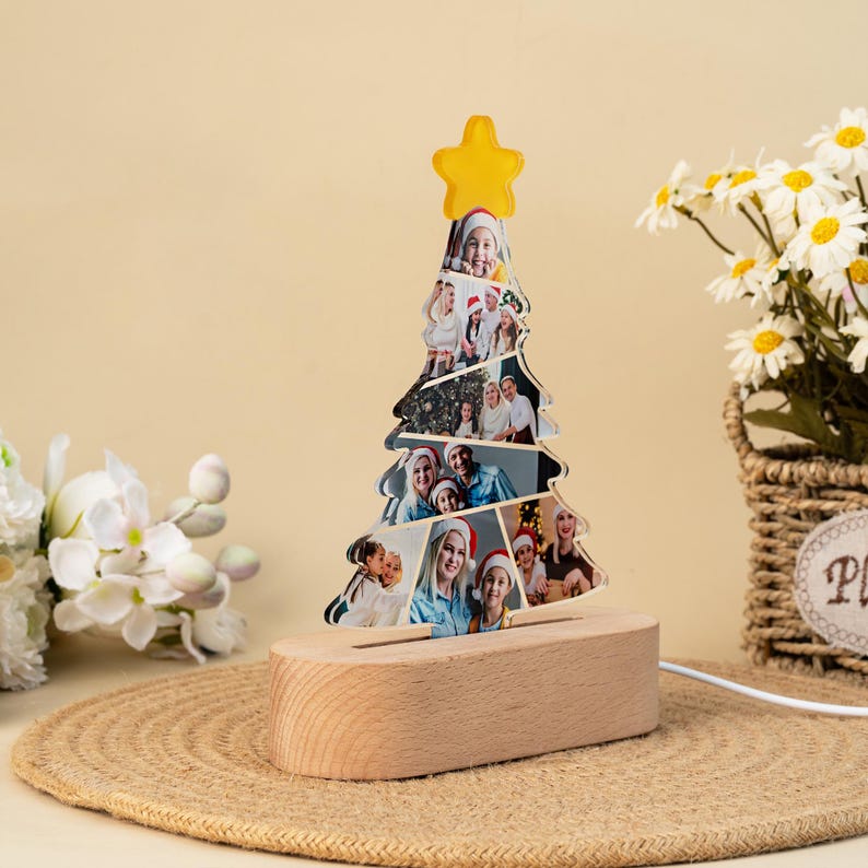 Personalized Photo Christmas Tree Night Light: Acrylic Family Keepsake