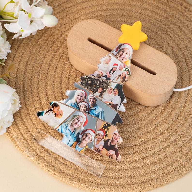 Personalized Photo Christmas Tree Night Light: Acrylic Family Keepsake