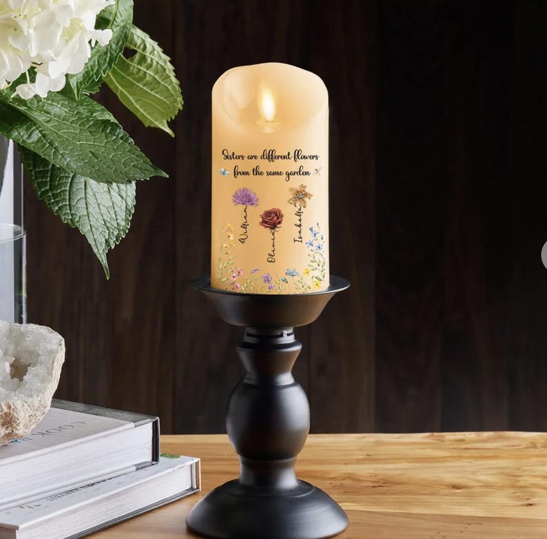 Flowers Friends Personalized Custom LED Candle, Sister Are Different Flowers From The Same Garden Ornament Christmas Gift For Best Friends