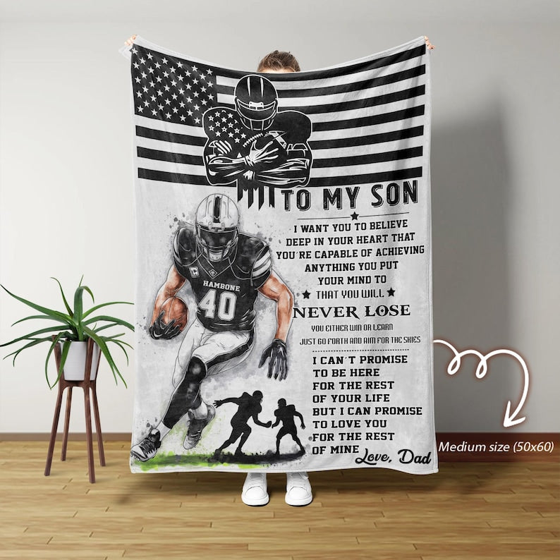 Personalized American Football Blanket, To My Son Blanket, Football Player Blanket, Football Gift for Son, Football Lover Gift,Gifts For Son