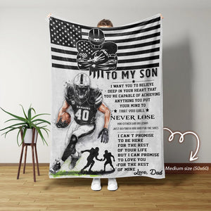 Personalized American Football Blanket, To My Son Blanket, Football Player Blanket, Football Gift for Son, Football Lover Gift,Gifts For Son