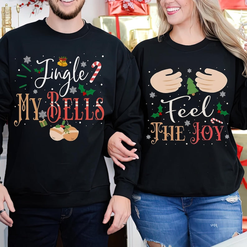 His And Her Christmas Sweatshirt, Christmas Couple Shirts, Funny Christmas T-shirt, Chest And Nuts, Rude Couple Shirts, Matching Couples Tee