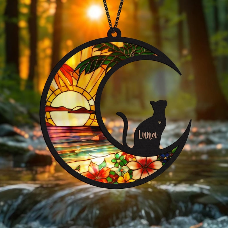 Cat Memorial Suncatcher Pet Passing Rainbow Bridge Pet Sympathy Gifts Pet Memorial Light Catcher Condolence Gifts Pet Remembrance Gift