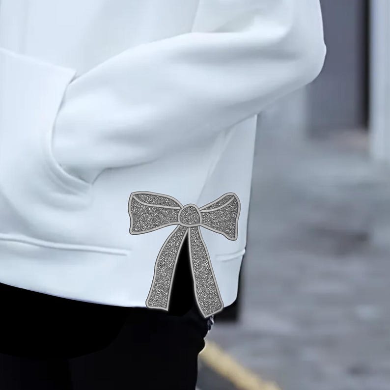 Embroidered Bow Sides Sweatshirt, 2 Sides Bow Applique Sweatshirt, Giltter Christmas Bow Hoodie, Girly Coquette Shirt, Personalized Thread