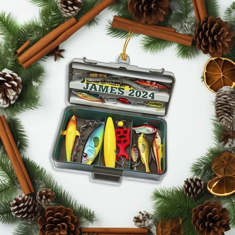 Fishing Tackle Box 2D Flat Acrylic Ornament Not 3D, Fisherman Ornament, Fishing Dad Ornament, Christmas Gifts Tackle Box, Gifts for Him