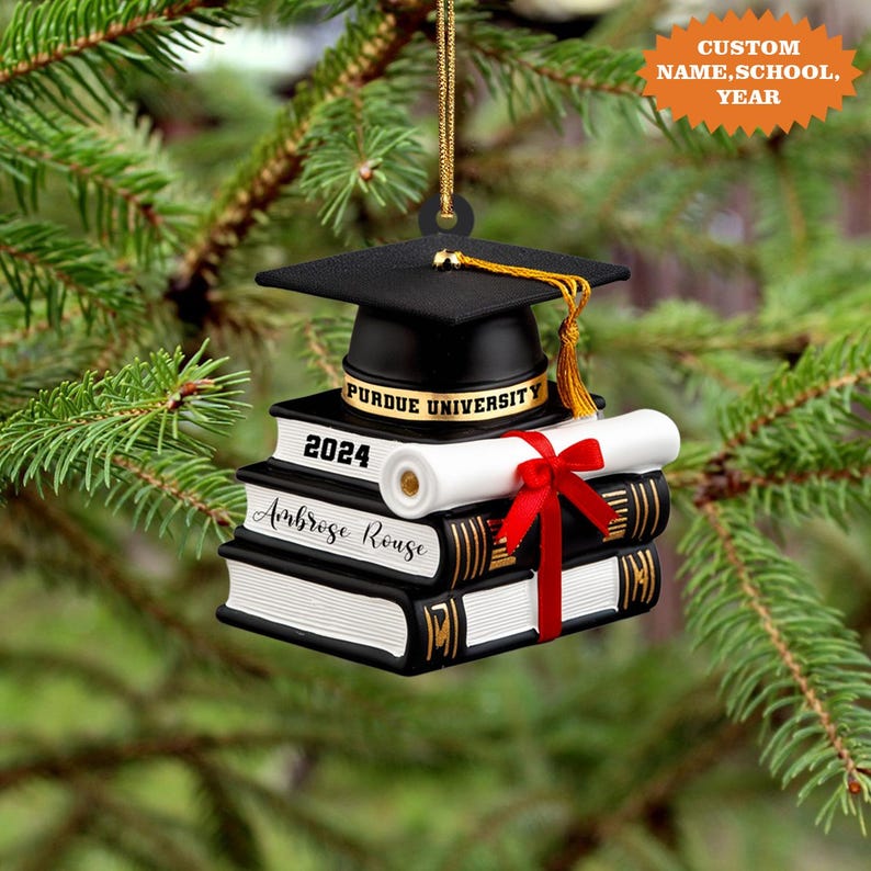 Personalized Graduation Ornament, Graduation Cap Ornament With Books Ornament, Graduation Gift, Class Of 2025