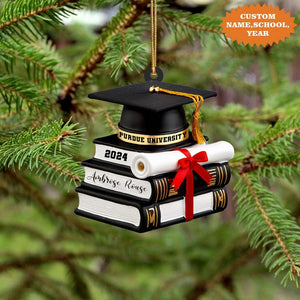 Personalized Graduation Ornament, Graduation Cap Ornament With Books Ornament, Graduation Gift, Class Of 2025