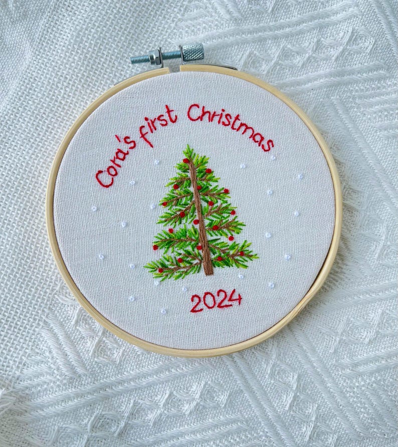 Hand Embroidered Baby's first Christmas Ornament, Custom Embroidered Hoop Ornament, Christmas Decor, Holiday Decor, Christmas Tree Decor.
