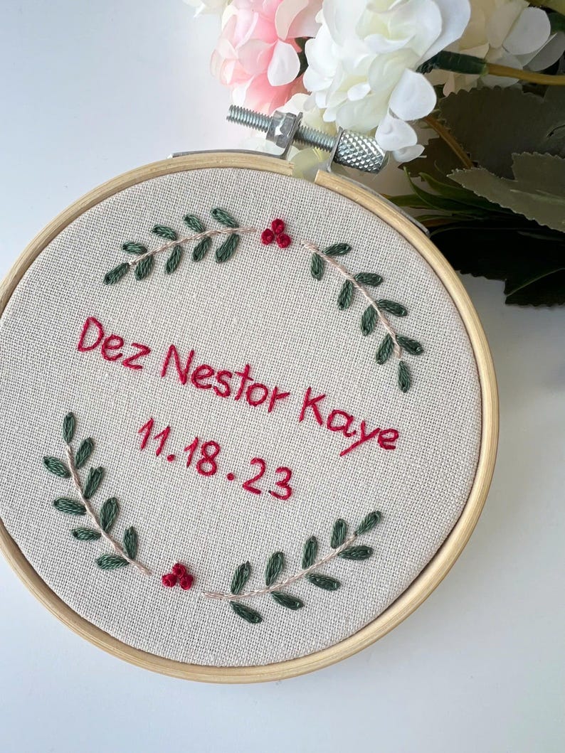 Hand Embroidered Baby's first Christmas Ornament, Custom Embroidered Hoop Ornament, Christmas Decor, Holiday Decor, Christmas Tree Decor.