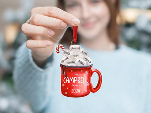 Christmas Ornaments, Marshmallow Family Ornament, Personalized Family Christmas Decoration, Family Christmas Gift, Hot Cocoa Cup Ornament