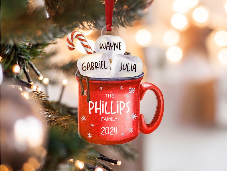 Christmas Ornaments, Marshmallow Family Ornament, Personalized Family Christmas Decoration, Family Christmas Gift, Hot Cocoa Cup Ornament
