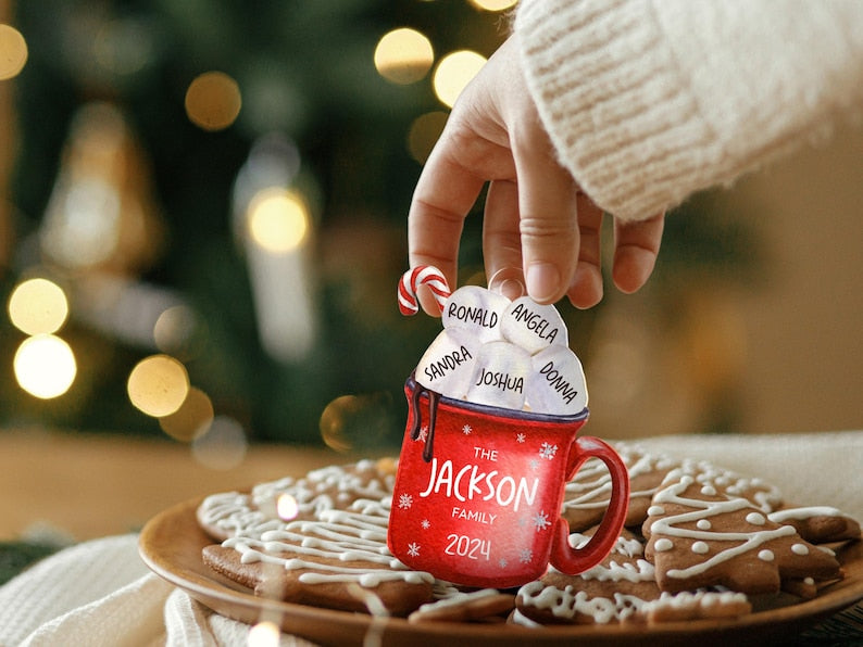 Christmas Ornaments, Marshmallow Family Ornament, Personalized Family Christmas Decoration, Family Christmas Gift, Hot Cocoa Cup Ornament