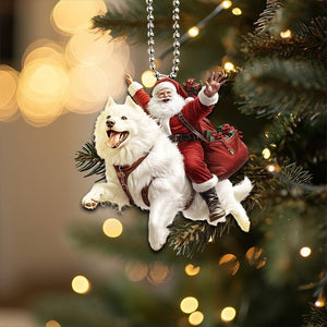 2D Flat Funny Samoyed Ornament, Samoyed Dog, Santa and Dog Ornament, Car Hanging Ornament, Christmas Gift, Dog Lover Gifts