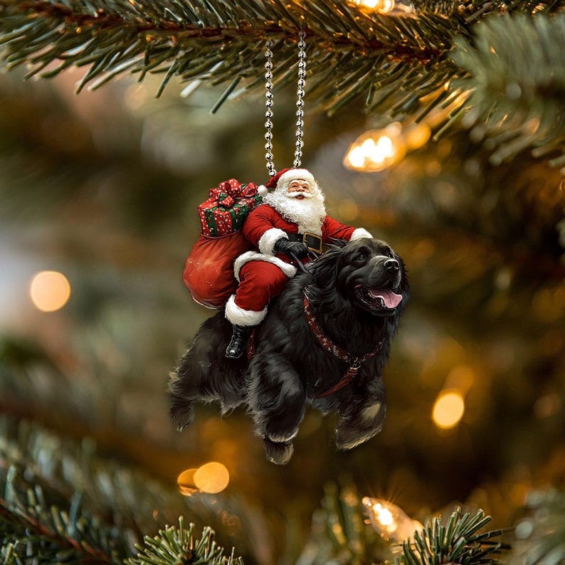 2D Flat Funny Newfoundland Ornament, Newfoundland Dog, Santa and Dog Ornament, Car Hanging Ornament, Christmas Gift, Dog Lover Gifts