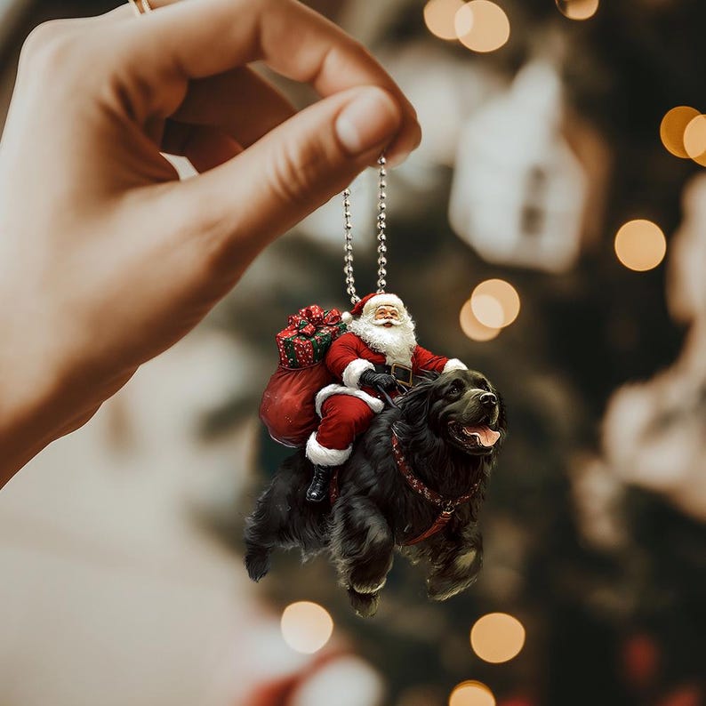 2D Flat Funny Newfoundland Ornament, Newfoundland Dog, Santa and Dog Ornament, Car Hanging Ornament, Christmas Gift, Dog Lover Gifts