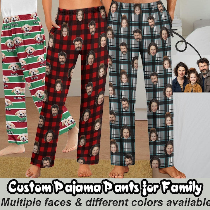 Personalized Photo Pajama Pants for Men Women Kids, Custom Picture PJ Bottoms, Family Face Pajamas, Cat Dog Pet Face Pants, Christmas Gift