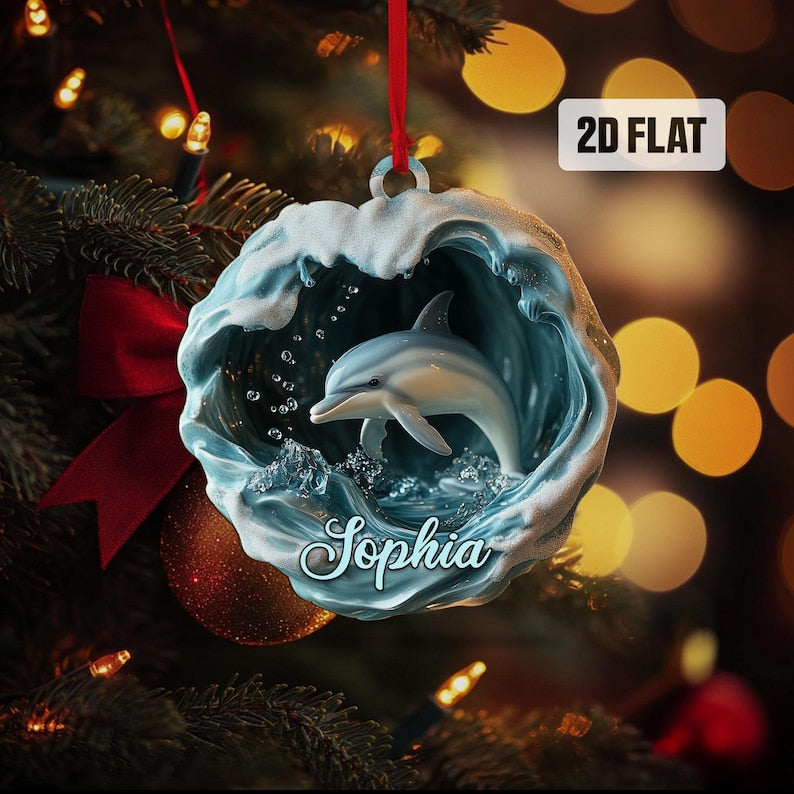 Personalized Dolphin 2D Flat Ornament, Custom Dolphin Christmas Tree Ornament, Ocean Christmas Home Decor, Sea Animal Ornament, Dolphin Gift