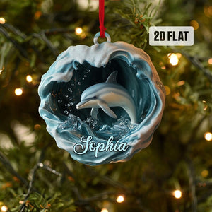 Personalized Dolphin 2D Flat Ornament, Custom Dolphin Christmas Tree Ornament, Ocean Christmas Home Decor, Sea Animal Ornament, Dolphin Gift