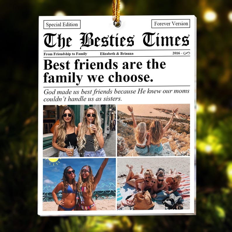 Friendship Gifts Newspaper, The BFF Times, Personalized Friends Besties Christmas Photo Ornament, Christmas Gift For BFF, Xmas Decoration