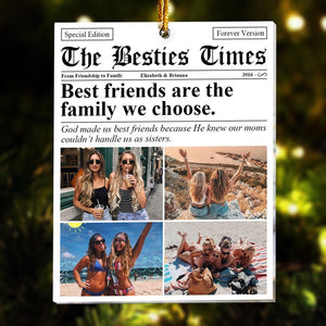 Friendship Gifts Newspaper, The BFF Times, Personalized Friends Besties Christmas Photo Ornament, Christmas Gift For BFF, Xmas Decoration