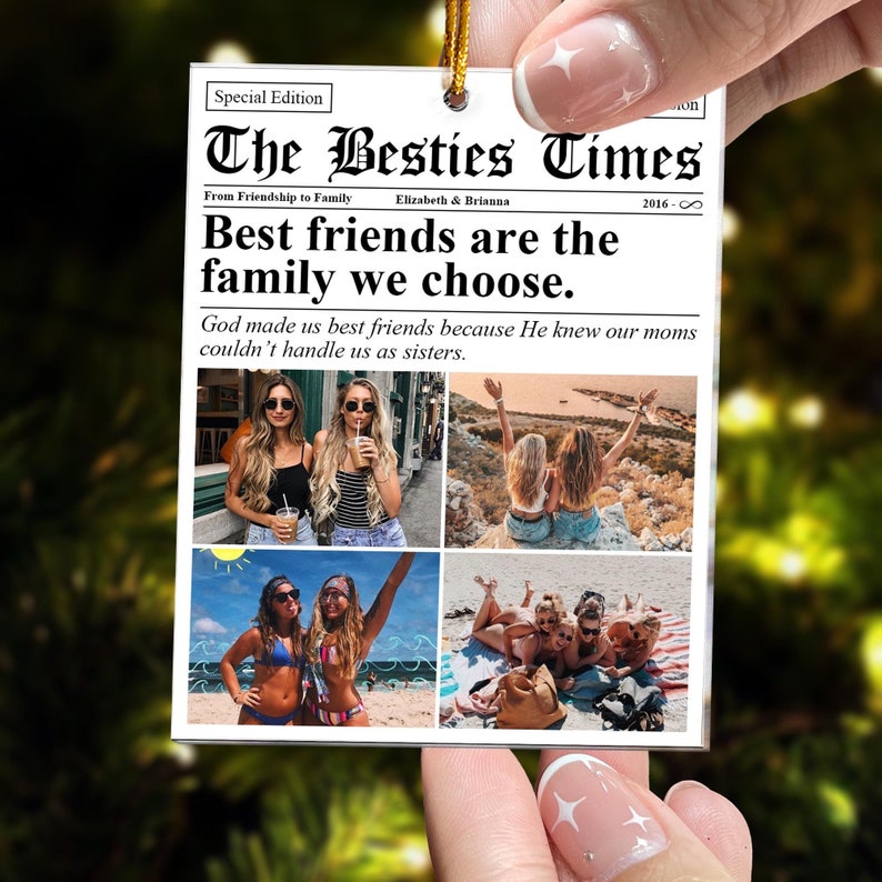 Friendship Gifts Newspaper, The BFF Times, Personalized Friends Besties Christmas Photo Ornament, Christmas Gift For BFF, Xmas Decoration