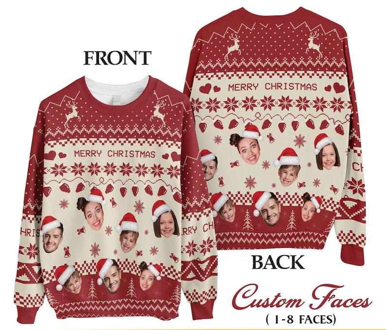 Custom Face Christmas Sweatshirt For Men Women, Custom Ugly Christmas Sweatshirt, Personalized Christmas Shirt, Funny Custom Face Sweatshirt