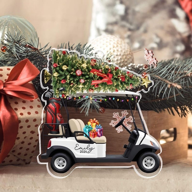 Personalized Golf Cart Christmas Ornament, Golf Car Shaped Acrylic Ornament, Golf Lovers Gifts, Golf Cart Ornament, Golf Clubs Ornament