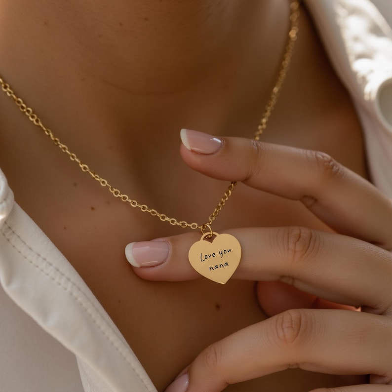 Personalized Gift, Engraved Heart Necklace, Custom Name Date Necklace, Any Text, Gift for Her, Birthday, Anniversary, Mom Gift for Grandma