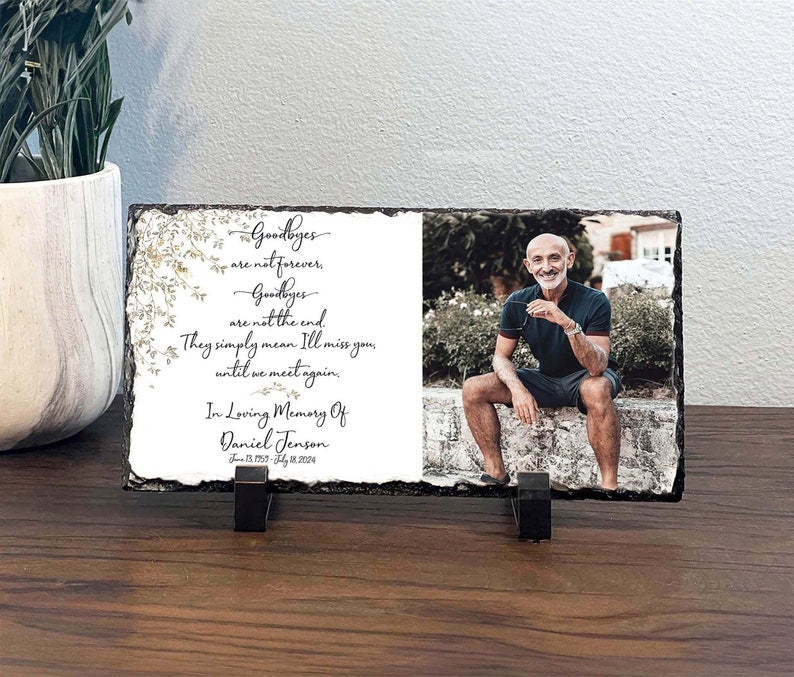 Personalized memorial photo slate, Picture Frame Personalized, Goodbyes are not forever, In Loving Memory Gift, photo memorial keepsake