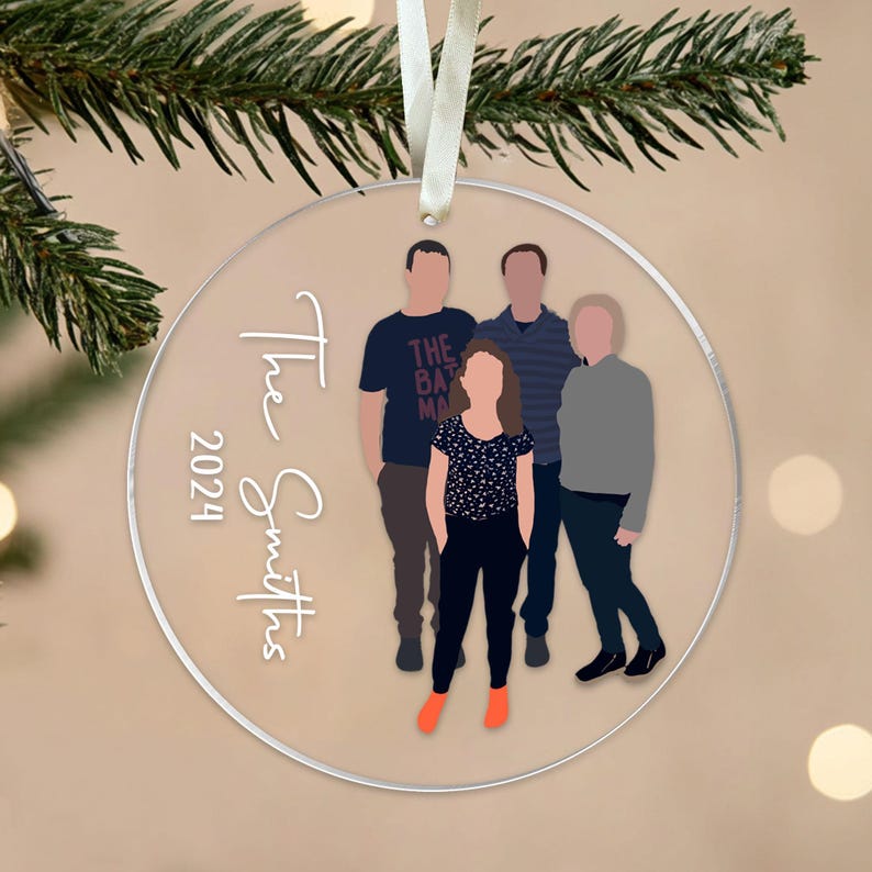 Personalized Family Christmas Ornament, Custom Family Faceless Portrait From Photo Ornament, Family Picture Ornament, Family Christmas Decor