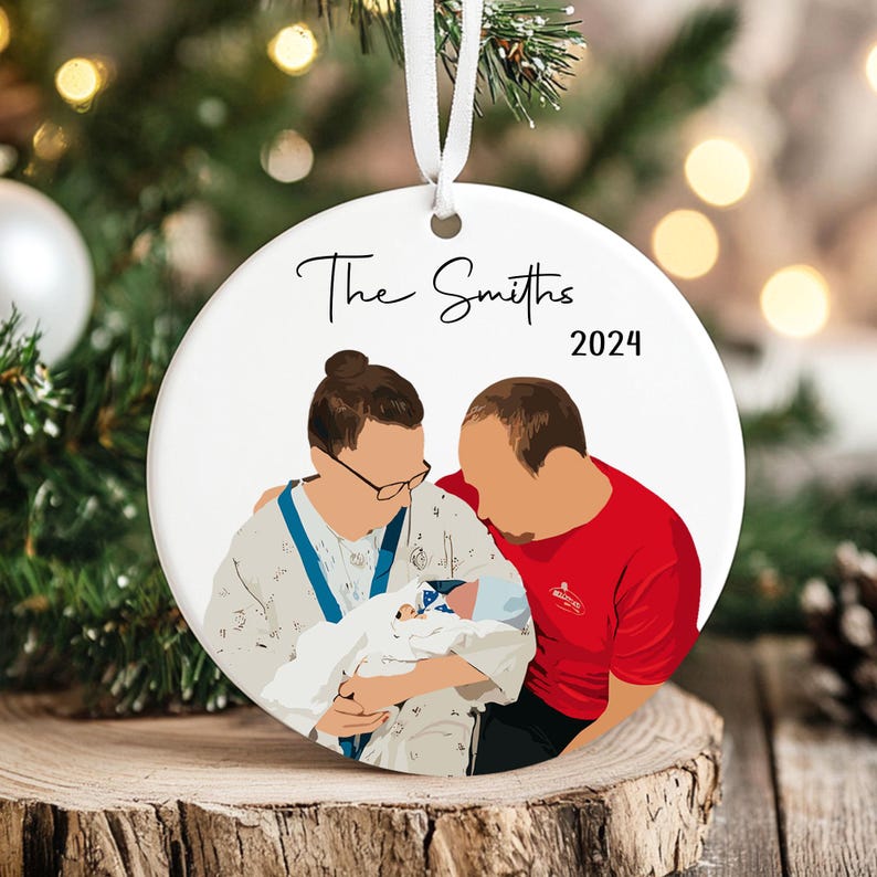 Personalized Family Christmas Ornament, Custom Family Faceless Portrait From Photo Ornament, Family Picture Ornament, Family Christmas Decor