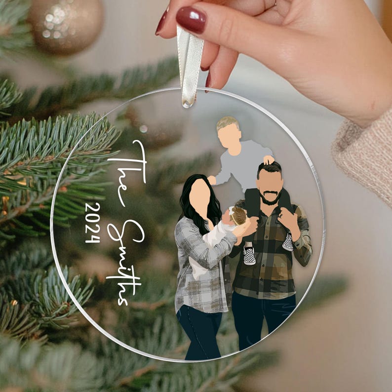 Personalized Family Christmas Ornament, Custom Family Faceless Portrait From Photo Ornament, Family Picture Ornament, Family Christmas Decor
