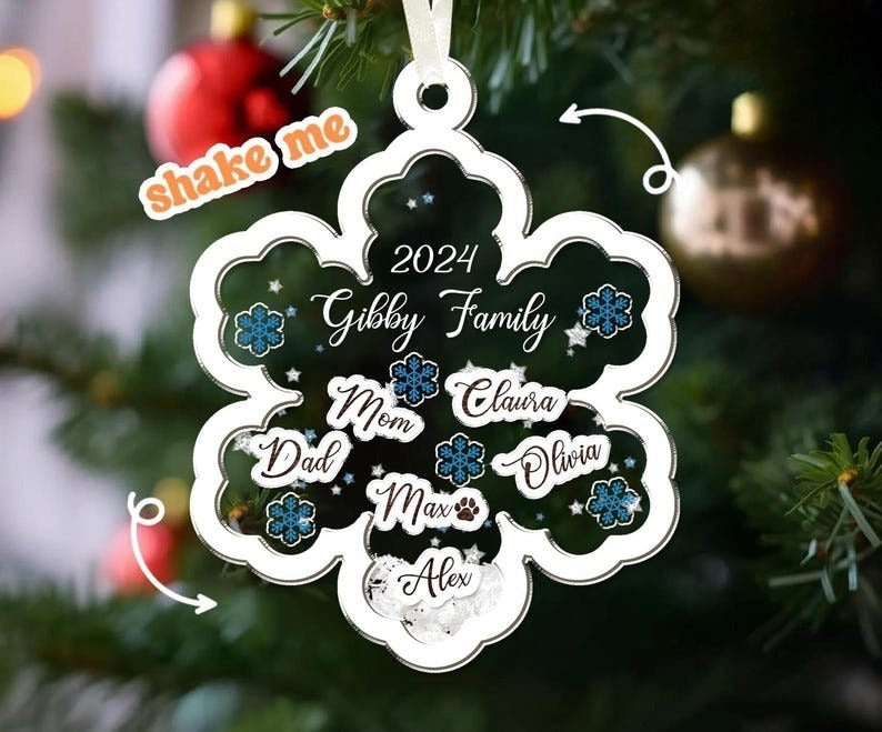 Family Ornament, Personalized Family Christmas Ornaments, 4D Shake Family Ornament, Christmas Gift, Family Keepsake 2024, Family With Pet