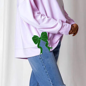 Side Bow Applique Sweatshirt Embroidery, Green Glitter Bow, Christmas Embroidery Sweatshirt, Bow Applique, Motif/Quilted