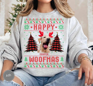 Custom Photo Dog Ugly Christmas Sweatshirt, Dog Mom Christmas Sweater, Merry Woofmas Sweatshirt, Funny Dog Lovers,Christmas Golden Retriever