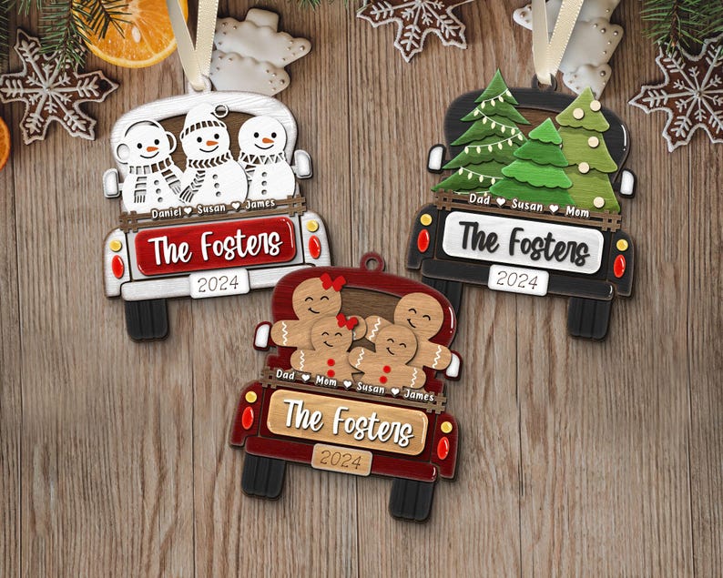 Family Christmas Truck Ornament, Personalized Family Ornament with Names, Family of Three Ornament, Christmas Gifts Decor, Family Keepsake