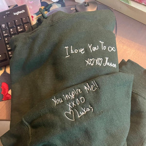 Custom Your Handwriting Embroidered Sweatshirt, Embroidered Couple Message Shirt, Couple Matching Sweatshirt, Personalized Gift For Him Her