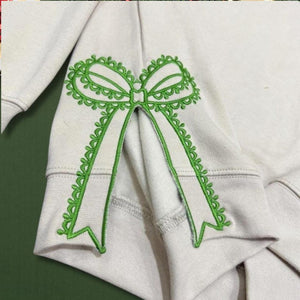 Custom Nana Est Embroidered Christmas Bow Embellished Shirt, Colorful Custom Side Bow Cut-Out Sweatshirt, Christmas Gift Hoodie