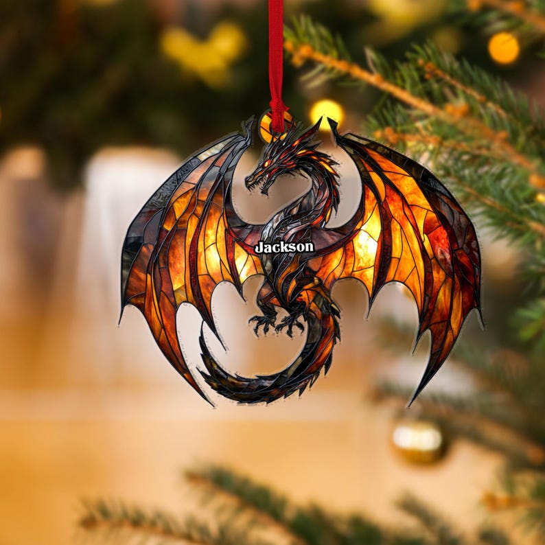 Personalized Dragon Flying 2D Flat Ornament, Dragon Christmas Tree Ornaments, Dragon Flying Ornament, Gift for Dragon Lover