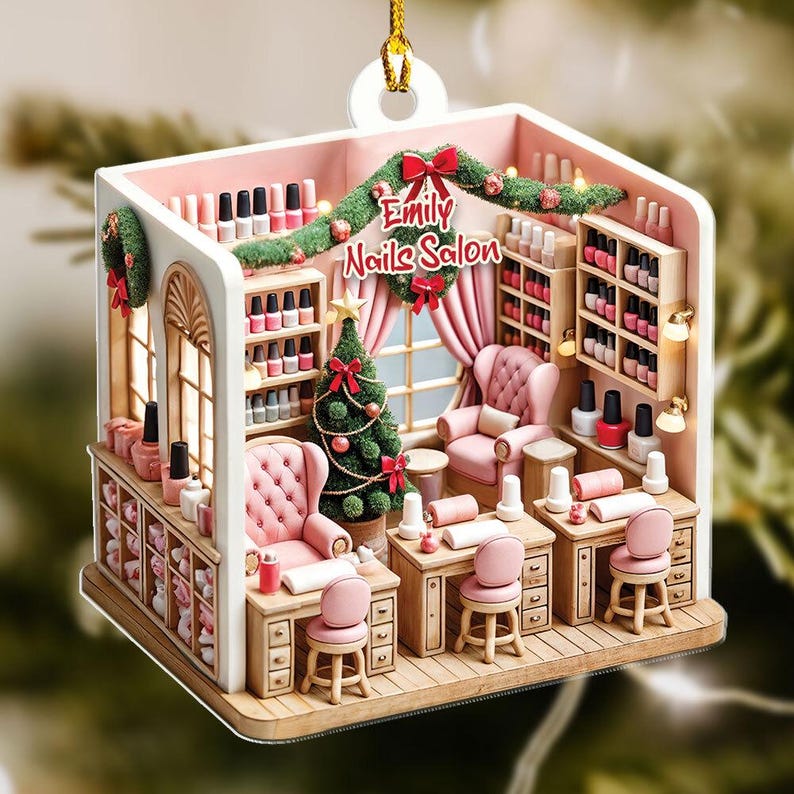 Personalized Nail Salon Ornament, 2D Flat Ornament Not 3D, Nail Spa Ornament, Christmas Ornaments, Nail Tech Gift, Nail Salon, Gift For Her