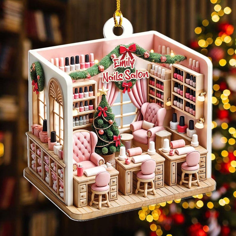 Personalized Nail Salon Ornament, 2D Flat Ornament Not 3D, Nail Spa Ornament, Christmas Ornaments, Nail Tech Gift, Nail Salon, Gift For Her