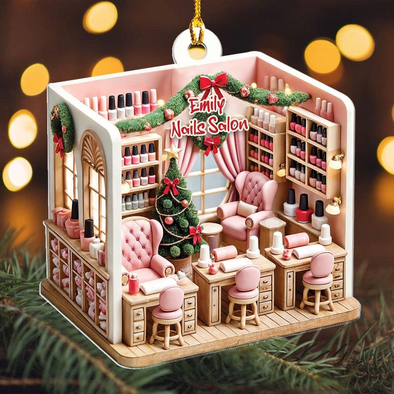 Personalized Nail Salon Ornament, 2D Flat Ornament Not 3D, Nail Spa Ornament, Christmas Ornaments, Nail Tech Gift, Nail Salon, Gift For Her