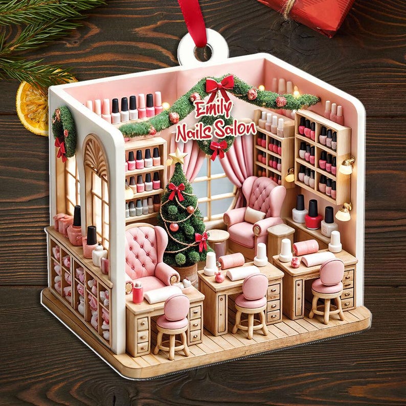 Personalized Nail Salon Ornament, 2D Flat Ornament Not 3D, Nail Spa Ornament, Christmas Ornaments, Nail Tech Gift, Nail Salon, Gift For Her