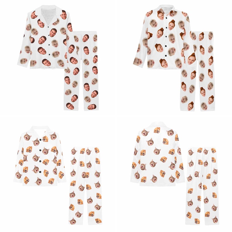 Personalized Pajama Set,Custom Face or Pet Photo Pajamas,Family Pj Pants,Couples Pjs