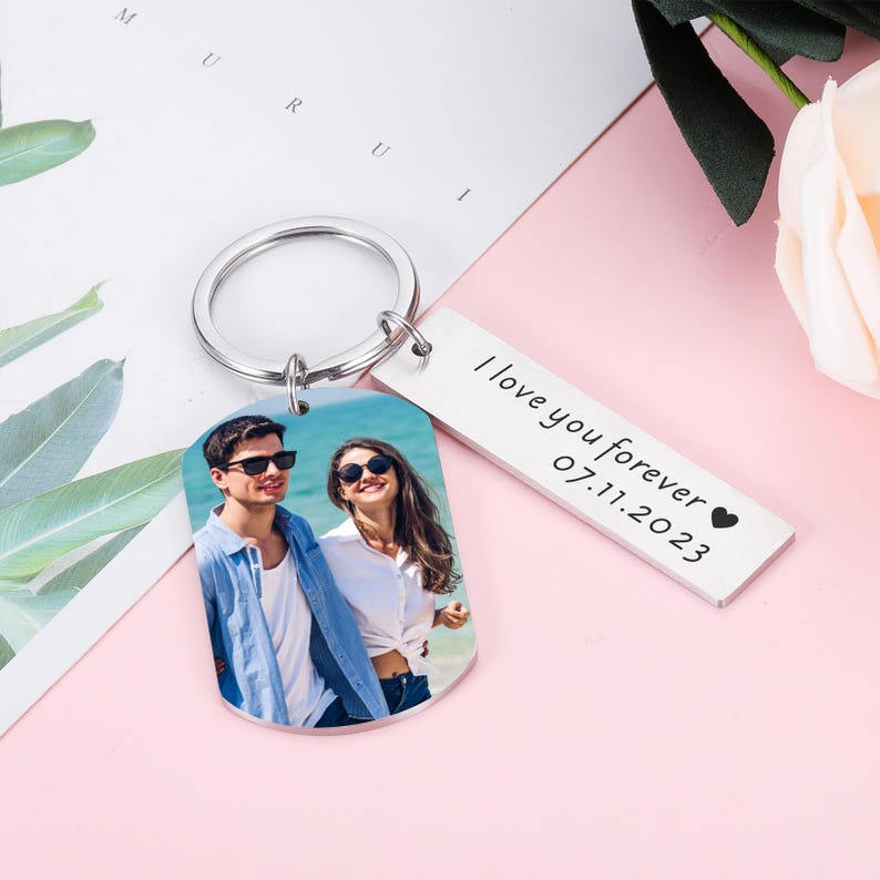 Personalized Photo Keychain, Picture Keychain, 1st Anniversary Boyfriend Gift, Girlfriend Gift Idea, 10 Years Valentine's Day Gift